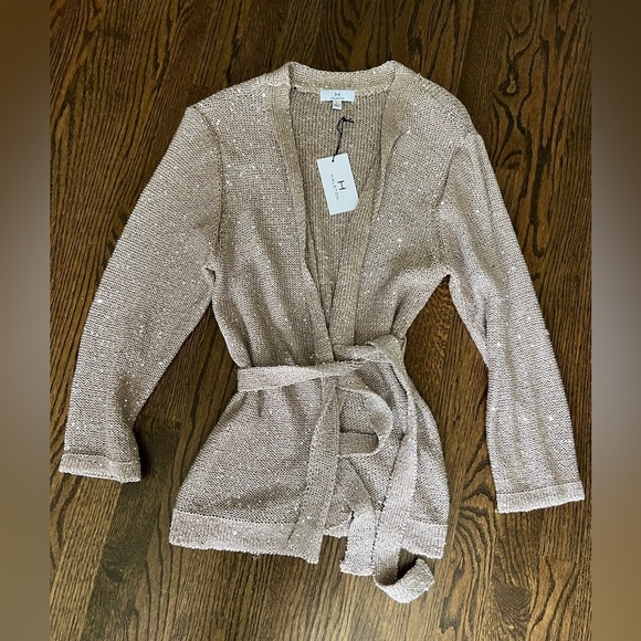 Halston Heritage Sweaters - Halston Micro-sequined Knit Cardigan with Belt NWT